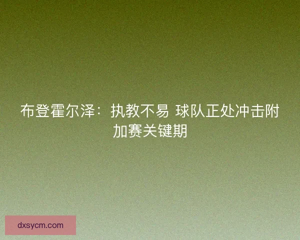 布登霍尔泽：执教不易 球队正处冲击附加赛关键期